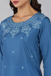 Ahika Women Blue Ethnic Motifs Embroidered Chikankari Kurta