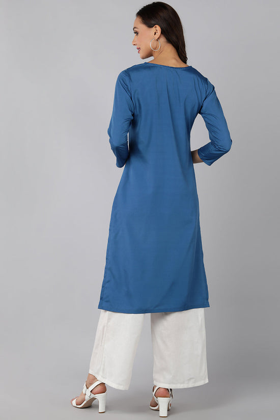 Ahika Women Blue Ethnic Motifs Embroidered Chikankari Kurta