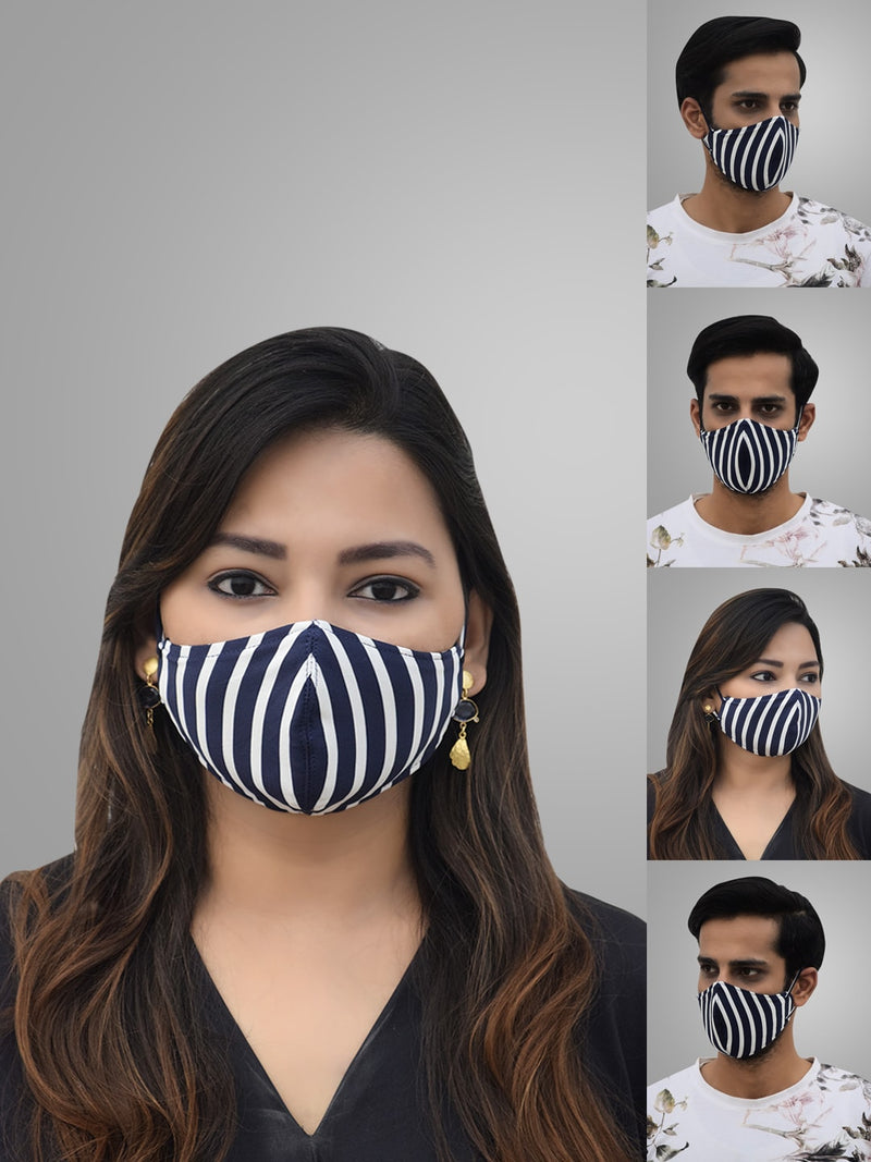 Unisex 5 Pcs 2-Ply Printed Stripes Reusable Outdoor Masks