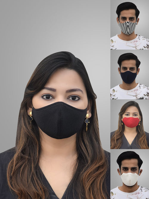 Unisex 5 Pcs 2-Ply Printed And Solid Reusable Outdoor Masks