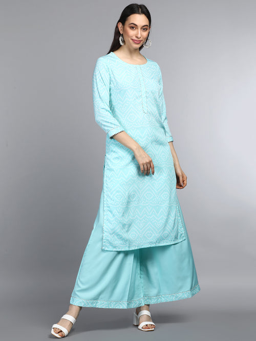 Ahika Polyester Printed Kurta Palazzo Set