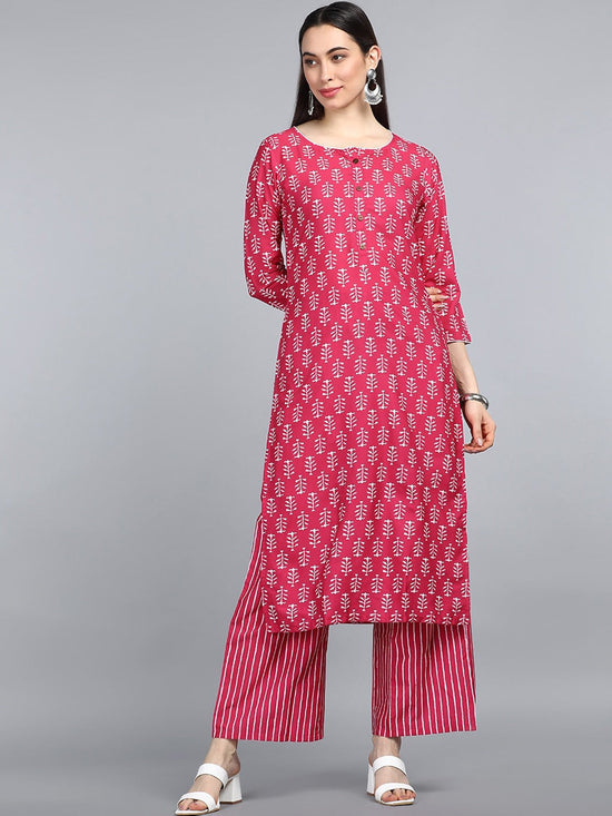 Ahika Women Pink Printed Layered Kurti With Palazzos Set