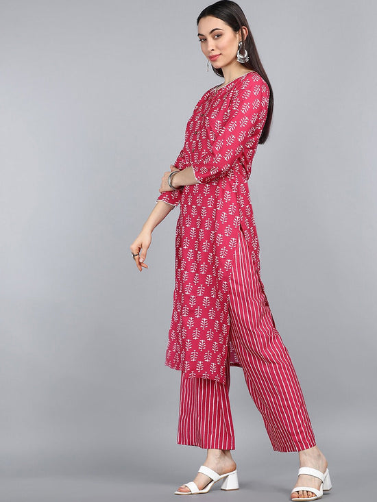 Ahika Women Pink Printed Layered Kurti With Palazzos Set