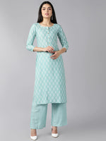 Ahika Women Sea Green Ethnic Motifs Printed Regular Kurta With Palazzos Set