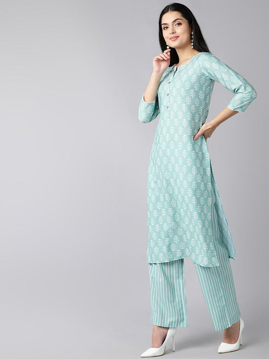 Ahika Women Sea Green Ethnic Motifs Printed Regular Kurta With Palazzos Set