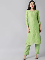 Ahika Women Green Ethnic Motifs Embroidered Regular Kurta With Trousers Set