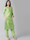 Ahika Women Green Ethnic Motifs Embroidered Regular Kurta With Trousers Set