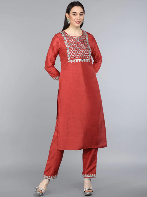 Ahika Poly Silk Printed Kurta Trouser Set