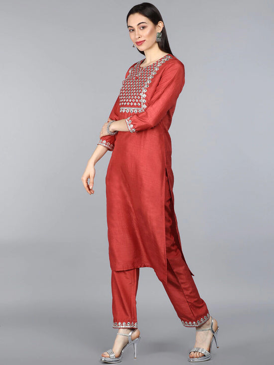 Ahika Poly Silk Printed Kurta Trouser Set