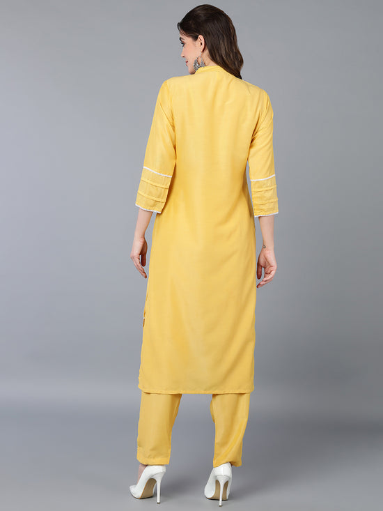 Poly Silk Yellow Solid Kurta Pant With