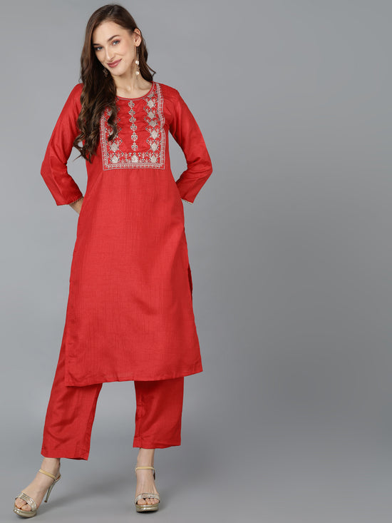 Ahika Women Poly Silk Yoke Design Kurta