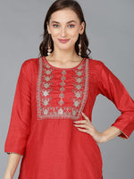 Ahika Women Poly Silk Yoke Design Kurta