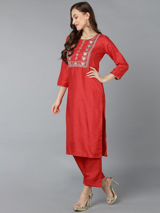 Ahika Women Poly Silk Yoke Design Kurta