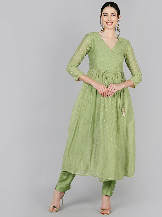 Ahika Poly Chanderi Woven Design Kurta Trousers