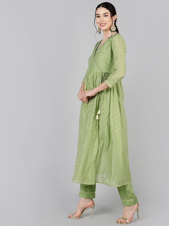 Ahika Poly Chanderi Woven Design Kurta Trousers