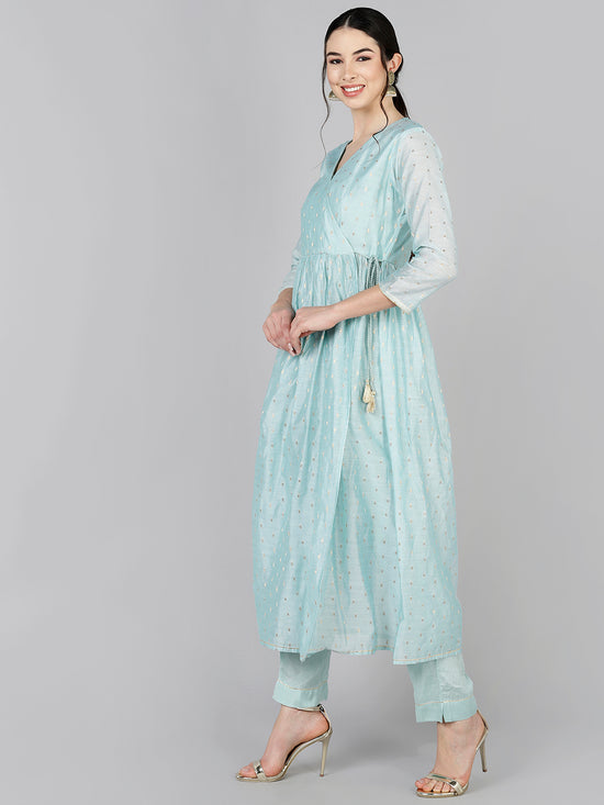 Ahika Poly Chanderi Woven Design Kurta Trousers