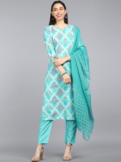 Ahika Poly Crepe Printed Kurta Pant Dupatta