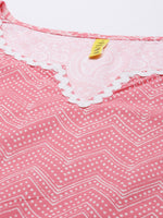 Ahika Women Crepe Pink Paisley Printed Straight Kurta Pant Dupatta Set