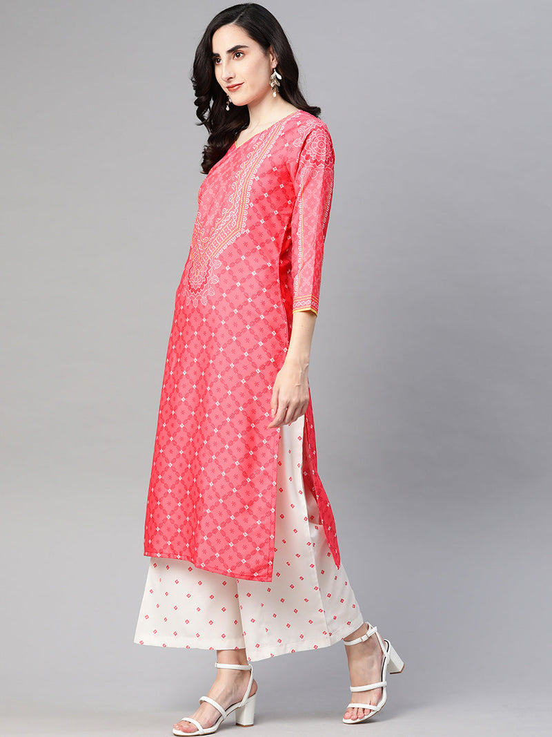Ahika Women Crepe Pink Ethnic Motifs Printed Straight Kurta Trousers And Dupatta Set