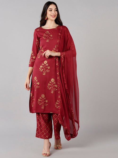 Ahika Poly Crepe Printed Kurta Palazzos Dupatta