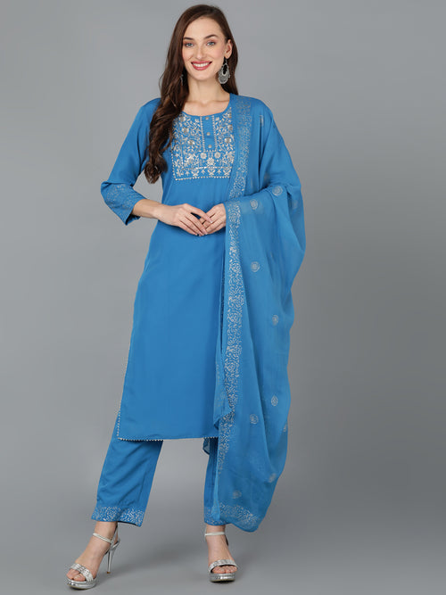 Ahika Women Polyester Yoke Design Kurta Trousers