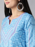 Ahika Women Blue Ethnic Motifs Printed Panelled Kurta With Skirt With Dupatta Set