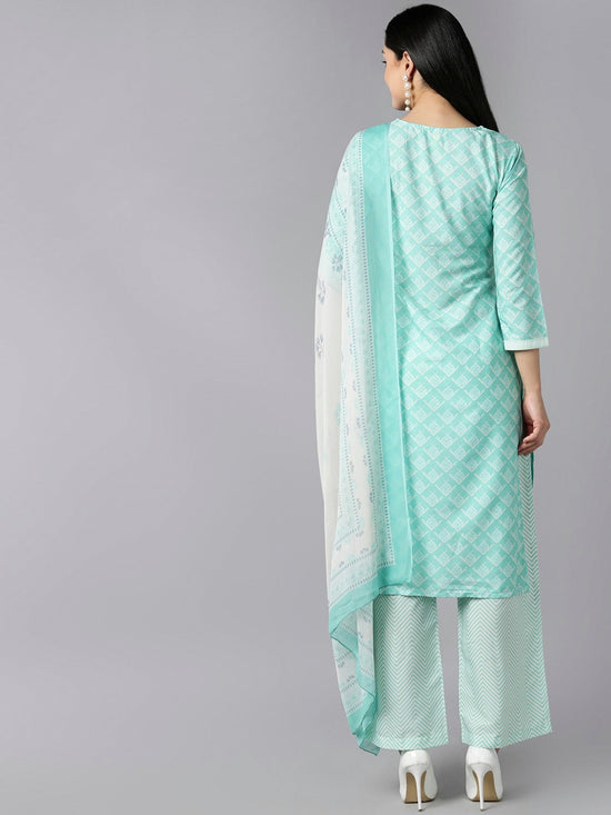 Ahika Women Sea Green Ethnic Motifs Printed Regular Kurta With Palazzos With Dupatta Set 1