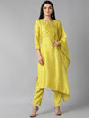 Ahika Women Yellow Yoke Design Regular Kurta With Trousers Dupatta Set