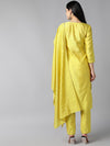 Ahika Women Yellow Yoke Design Regular Kurta With Trousers Dupatta Set