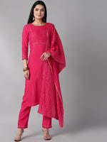 Ahika Women Pink Regular Gotta Patti Kurta With Trousers Dupatta Set