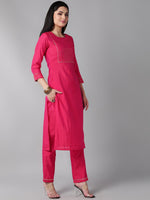 Ahika Women Pink Regular Gotta Patti Kurta With Trousers Dupatta Set