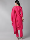 Ahika Women Pink Regular Gotta Patti Kurta With Trousers Dupatta Set