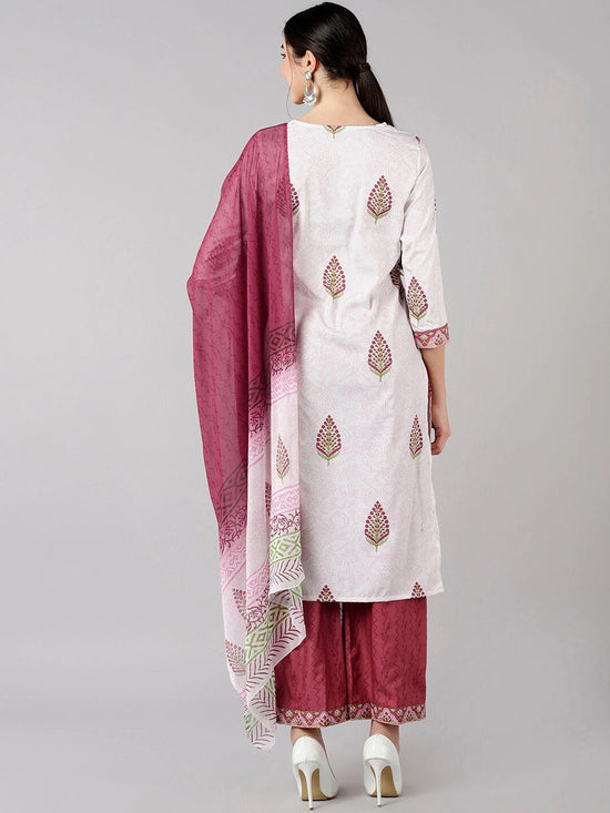 Ahika Women White Floral Solid Kurta Palazzos With Dupatta