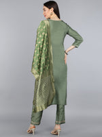 Ahika Women Green Kurta With Trousers With Dupatta