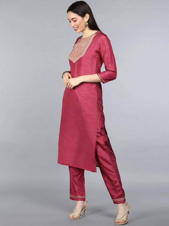 Ahika Poly Silk Solid Kurta Pant and