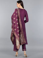 Ahika Women Burgundy Floral Printed Kurta With Trousers With Dupatta