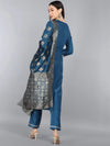 Ahika Women Teal Ethnic Motifs Yoke Design Kurta With Trousers With Dupatta