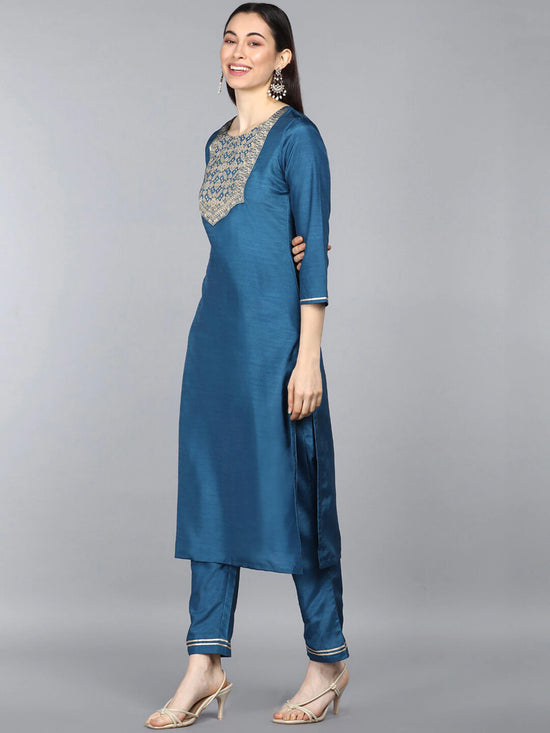 Ahika Poly Silk Solid Kurta Pant and