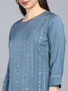 Ahika Women Blue Embroidered Sequinned Kurta With Sharara With Dupatta