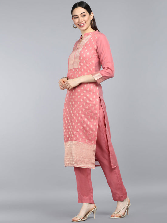 Ahika Women Peach Coloured White Floral Printed Kurta With Trousers Dupatta