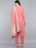 Ahika Women Peach Coloured White Floral Printed Kurta With Trousers Dupatta