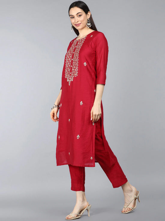 Ahika Poly Silk Embroidered Kurta Pant Dupatta