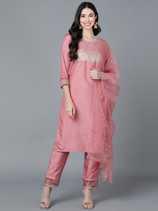 Ahika Poly Silk Embroidered Kurta Trouser With