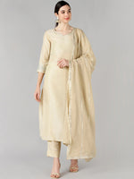 Ahika Women Cream Solid Kurta Trousers With Dupatta