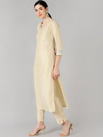 Ahika Women Cream Solid Kurta Trousers With Dupatta