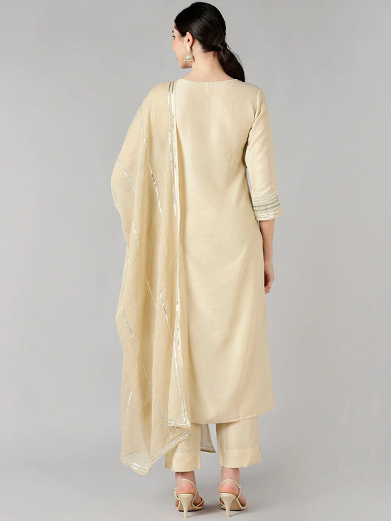 Ahika Women Cream Solid Kurta Trousers With Dupatta