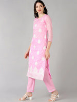 Ahika Women Pink Woven Design Kurta Trousers With Dupatta