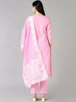 Ahika Women Pink Woven Design Kurta Trousers With Dupatta