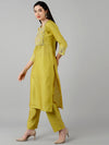 Ahika Women Yellow Solid Embroidered Kurta Trousers With Dupatta 3