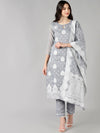 Ahika Women Grey Woven Design Kurta Trousers With Dupatta